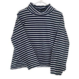 J.Crew Mock Neck Long Sleeve Top Womens XL Navy White Striped Casual Layering Pu